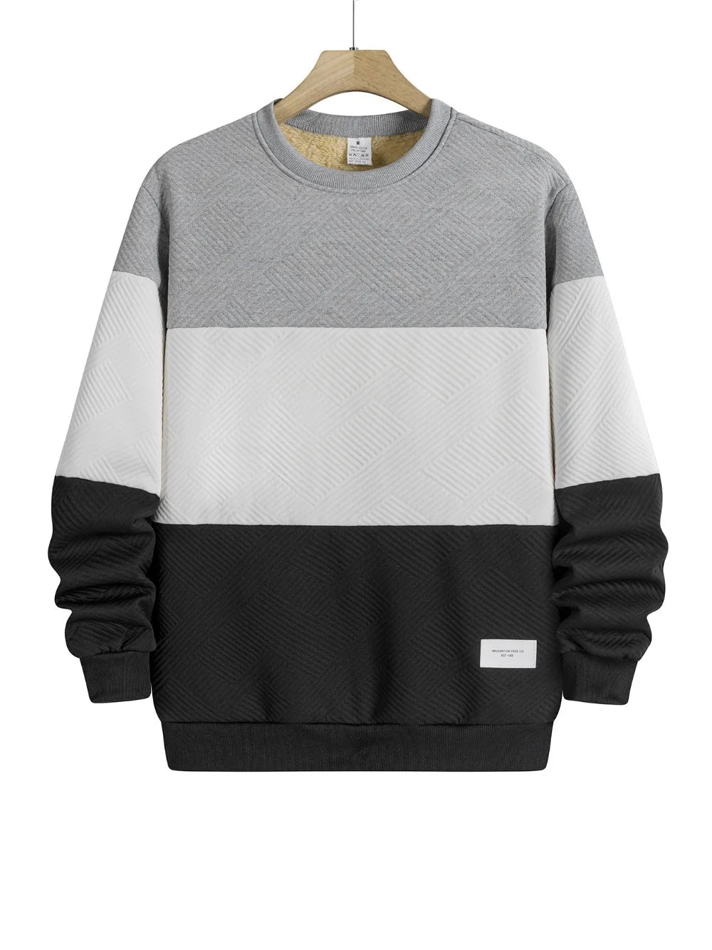 Autumn Winter Thicker Warm Sweatshirts Men's Casual Long-sleeved Pullover Color Blocking Jacquard Knitting Round Neck Sweater