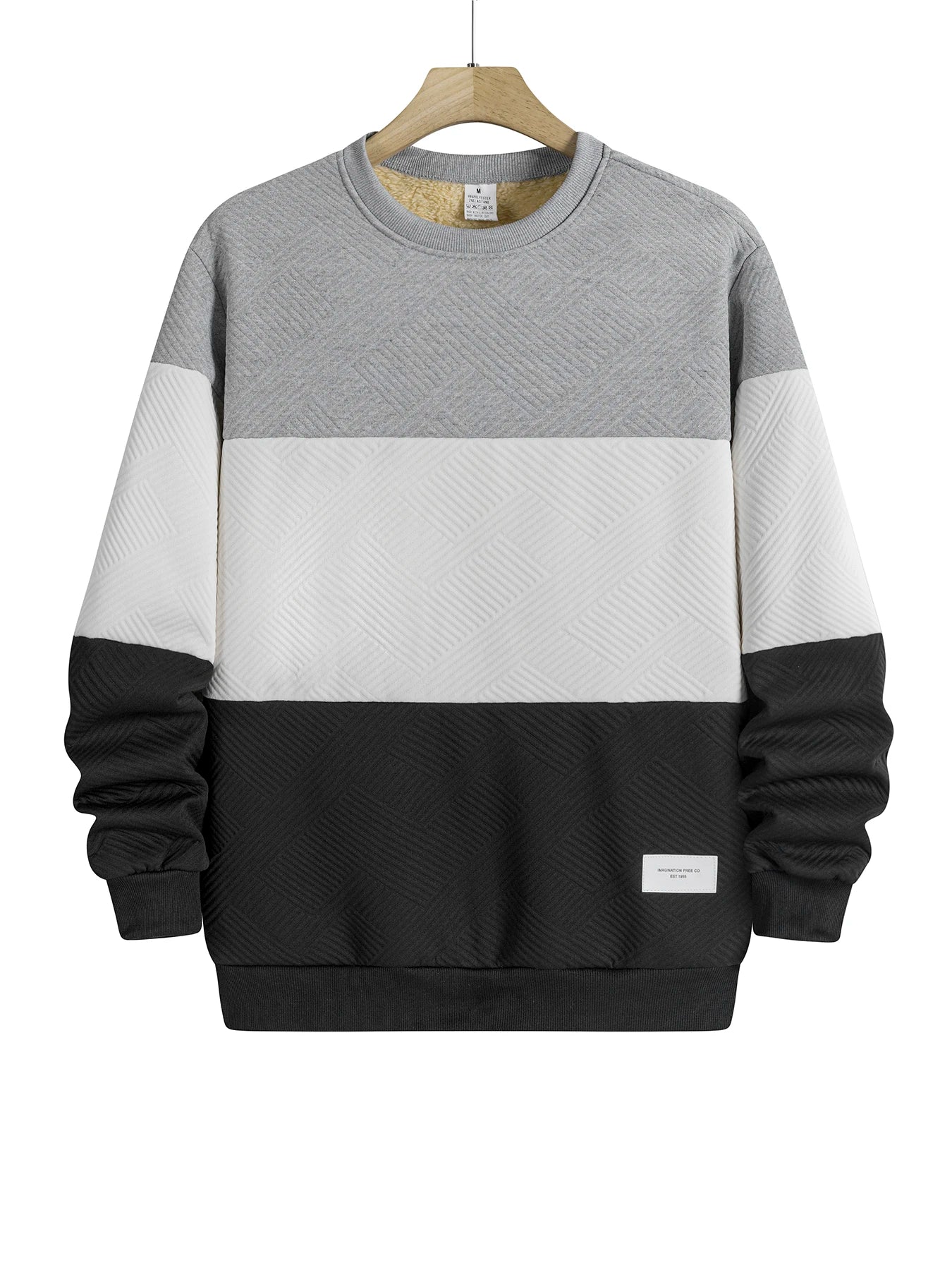 Autumn Winter Thicker Warm Sweatshirts Men's Casual Long-sleeved Pullover Color Blocking Jacquard Knitting Round Neck Sweater