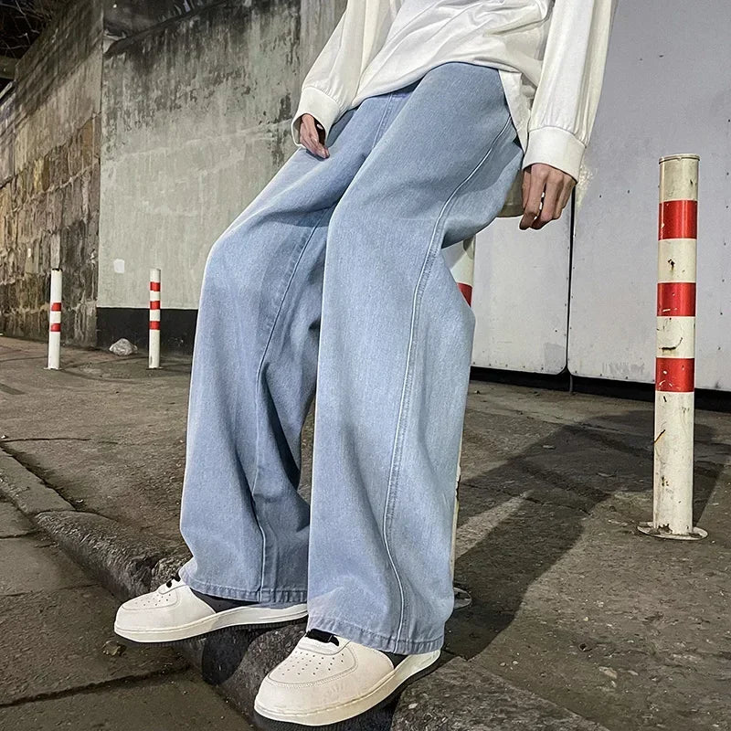Men's Korean Style Wide Leg Baggy Jeans - Streetwear Denim