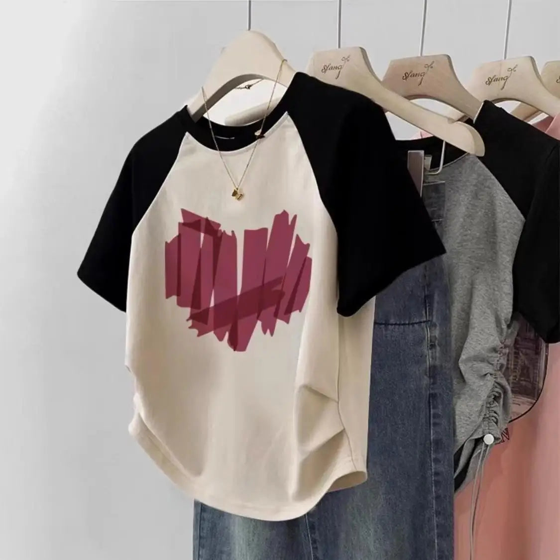 Women's Color Block Vintage T-Shirt - Retro American Streetwear Top