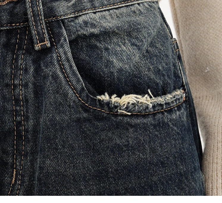 Harajuku Streetwear Retro Fashion Autumn Women High Waist Jeans Loose Wide Leg Straight Loose Denim Trousers Y2K Baggy Pants