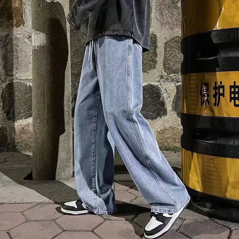 Men's Korean Style Wide Leg Baggy Jeans - Streetwear Denim