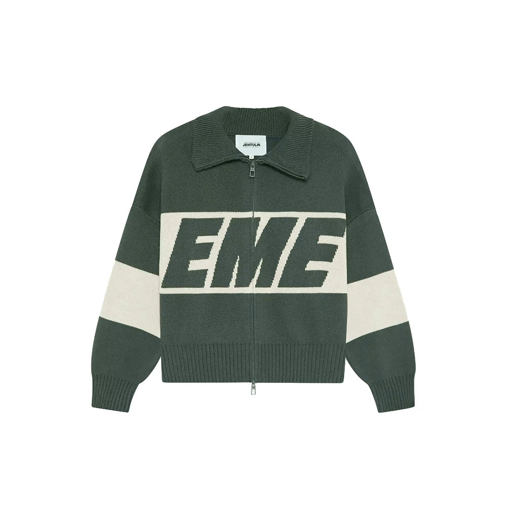 Retro Harajuku Men Spliced Zip up Knit Sweater Cardigan Fashionable Casual Sweater American Y2k Letter Embroidery Clothe Women