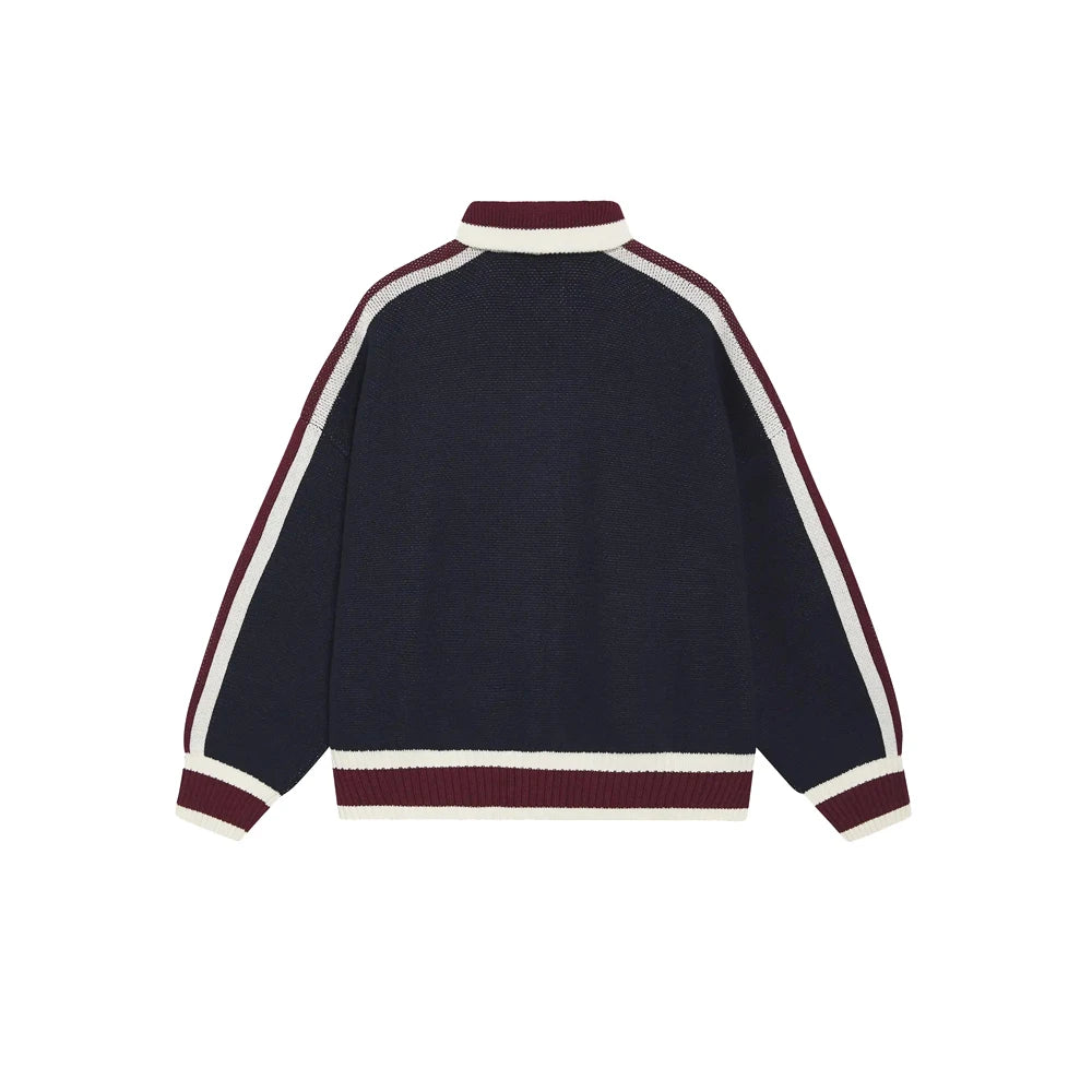 Retro Harajuku Men Spliced Zip up Knit Sweater Cardigan Fashionable Casual Sweater American Y2k Letter Embroidery Clothe Women