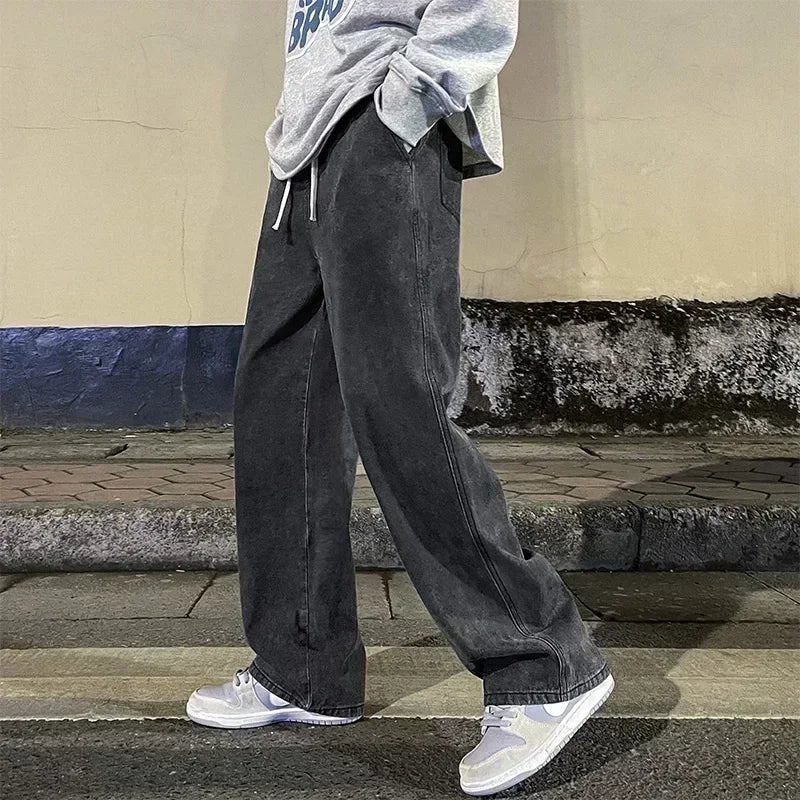 Men's Korean Style Wide Leg Baggy Jeans - Streetwear Denim