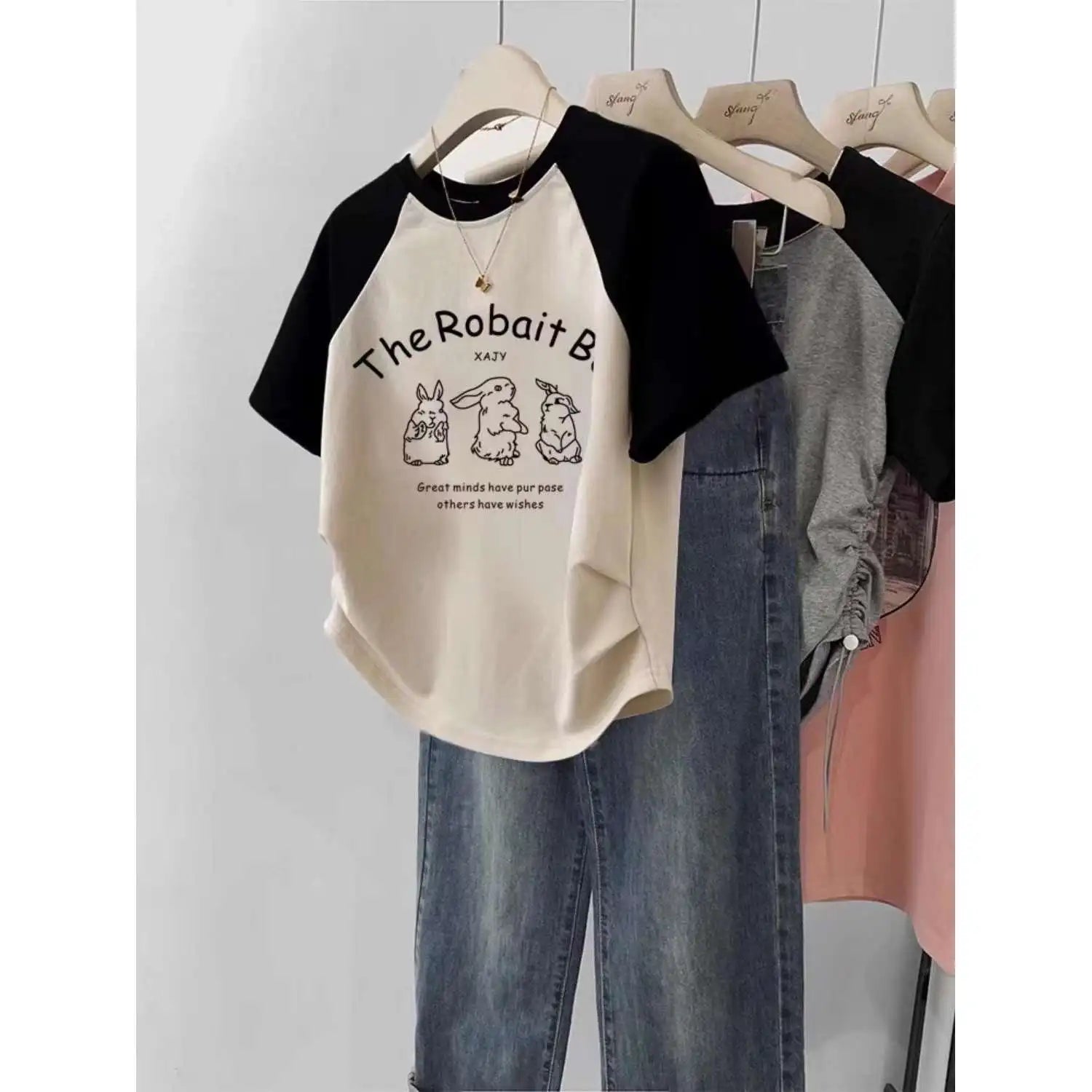 Women's Color Block Vintage T-Shirt - Retro American Streetwear Top