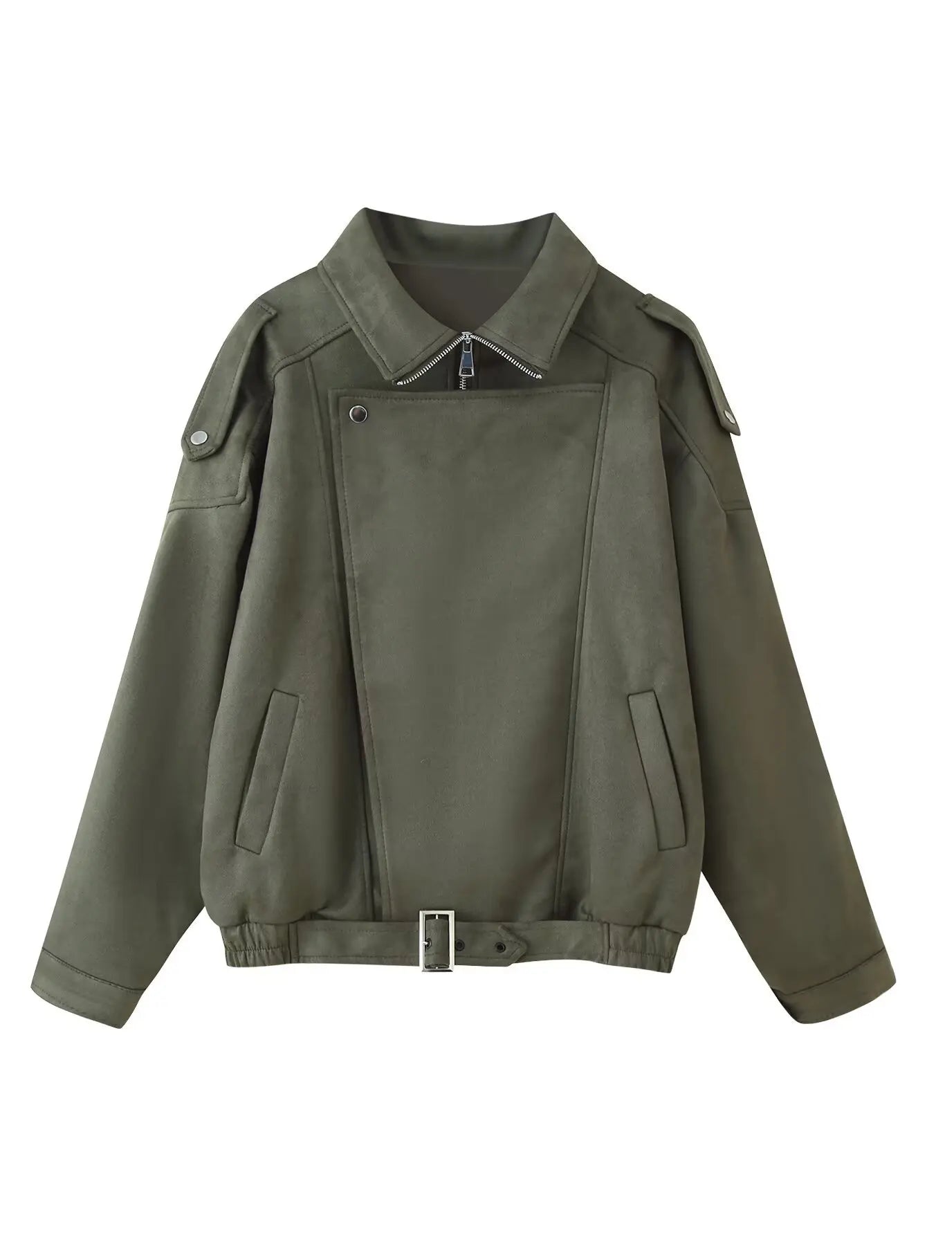 2025 New Autumn Women's Faux Suede Jacket Long Sleeve Lapel Zipper Coat Vintage Brown Outwears Lady Fashion Streetwear