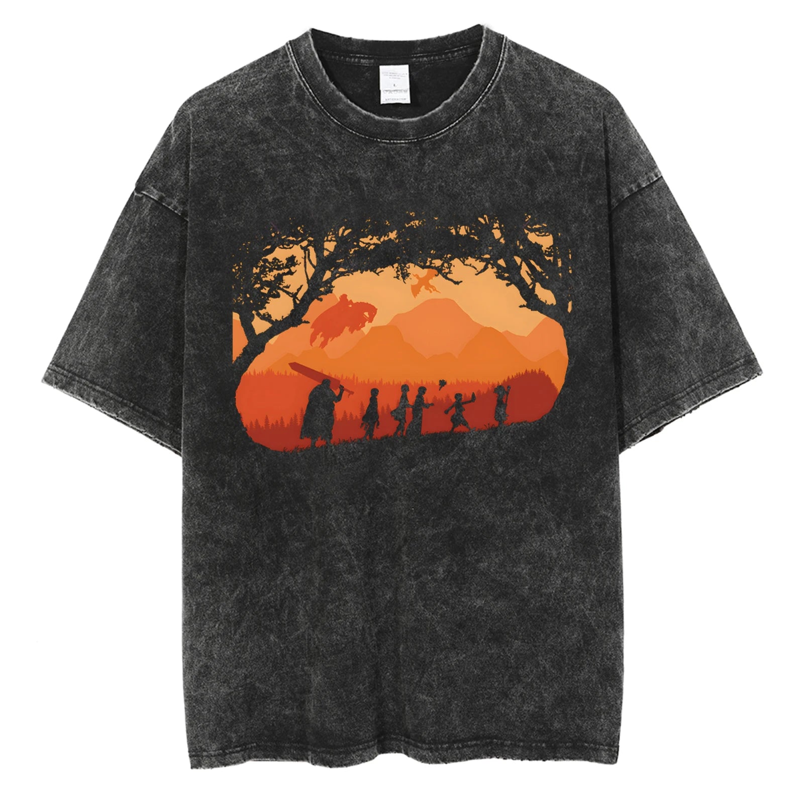 Men Oversized T-Shirts Washed Vintage Harajuku T-shirt Anime Graphic Print T Shirt Streetwear Cotton Loose Short Sleeve Tshirt