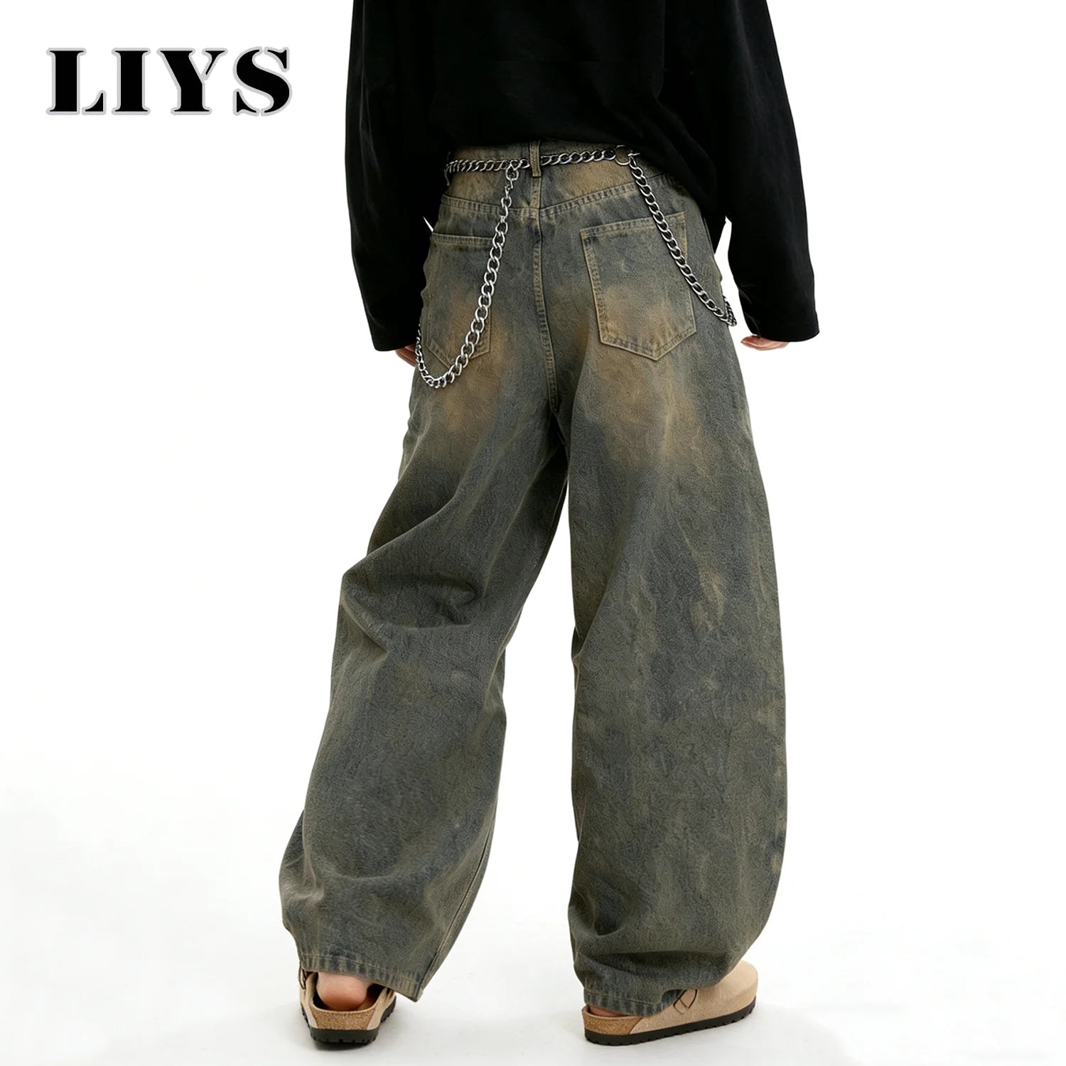 American Retro Baggy Wide Leg Jeans Men's Korea Streetwear Distressed y2k Clothing Casual Daily Four Seasons Denim Pants Unisex