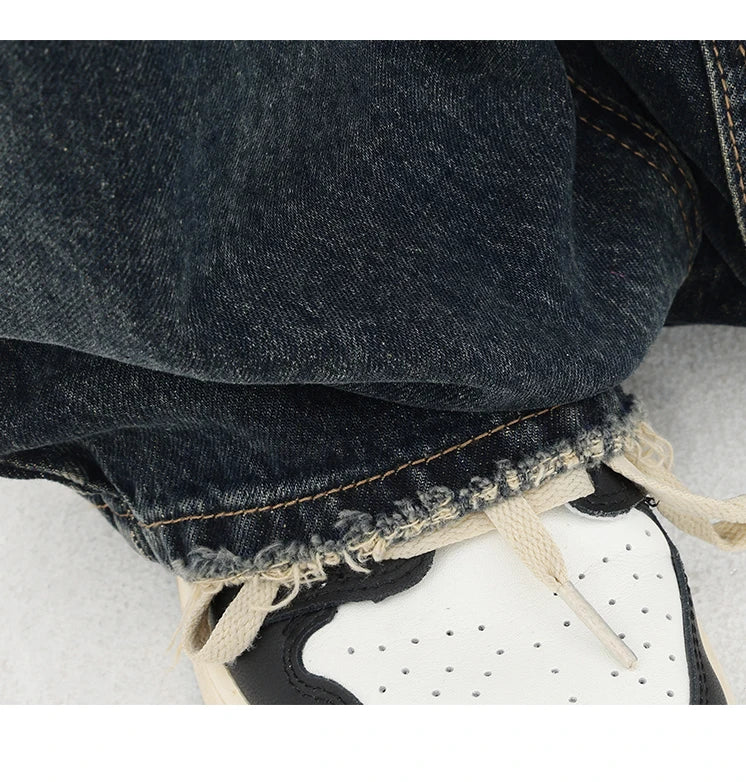 Harajuku Streetwear Retro Fashion Autumn Women High Waist Jeans Loose Wide Leg Straight Loose Denim Trousers Y2K Baggy Pants