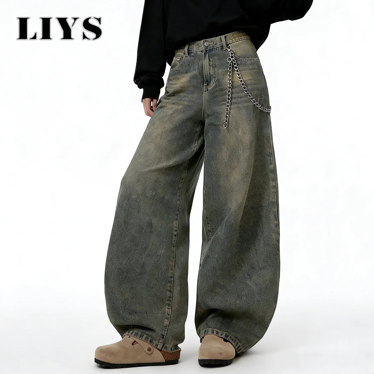 American Retro Baggy Wide Leg Jeans Men's Korea Streetwear Distressed y2k Clothing Casual Daily Four Seasons Denim Pants Unisex