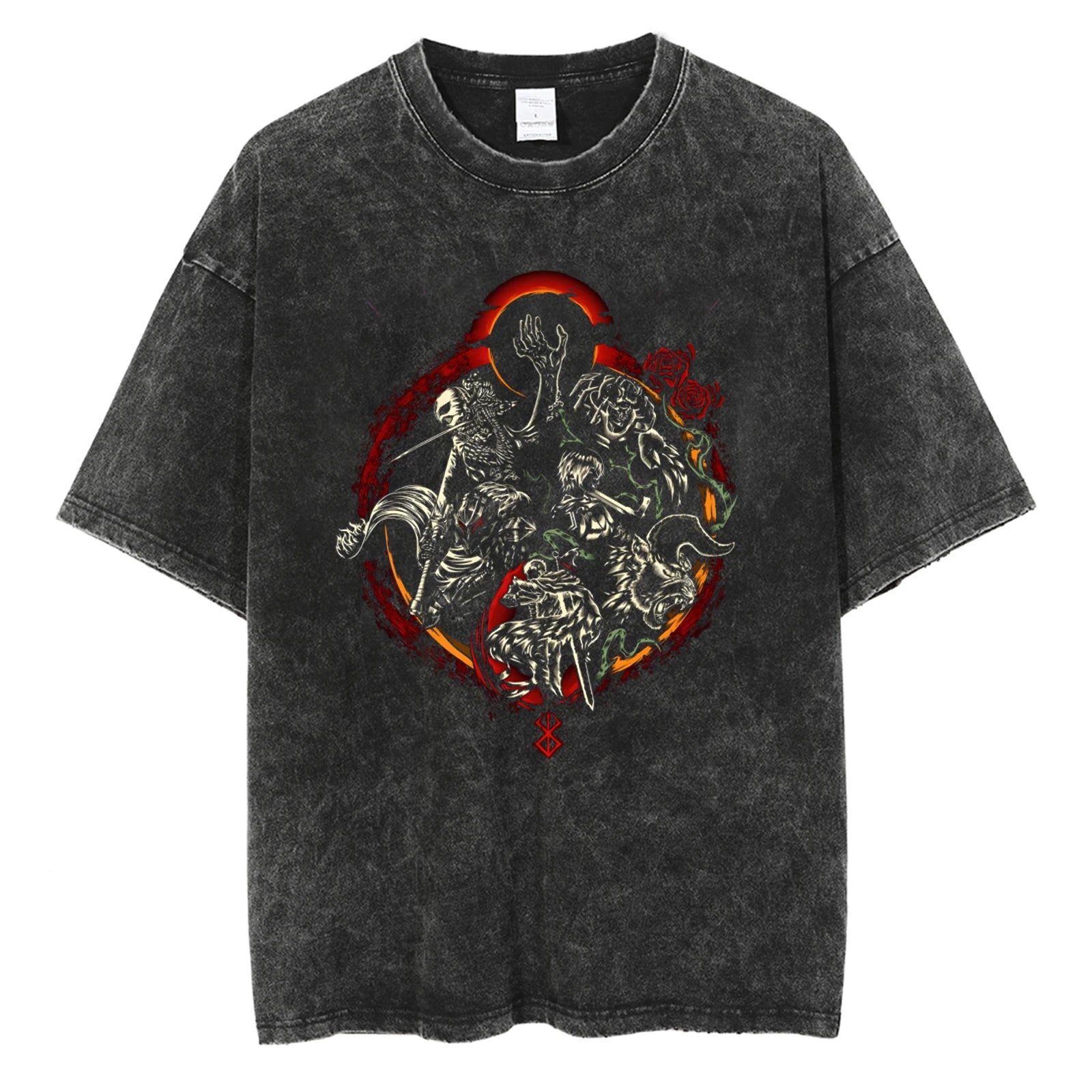 Men Oversized T-Shirts Washed Vintage Harajuku T-shirt Anime Graphic Print T Shirt Streetwear Cotton Loose Short Sleeve Tshirt