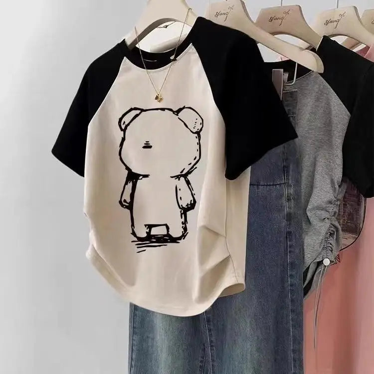 Women's Color Block Vintage T-Shirt - Retro American Streetwear Top