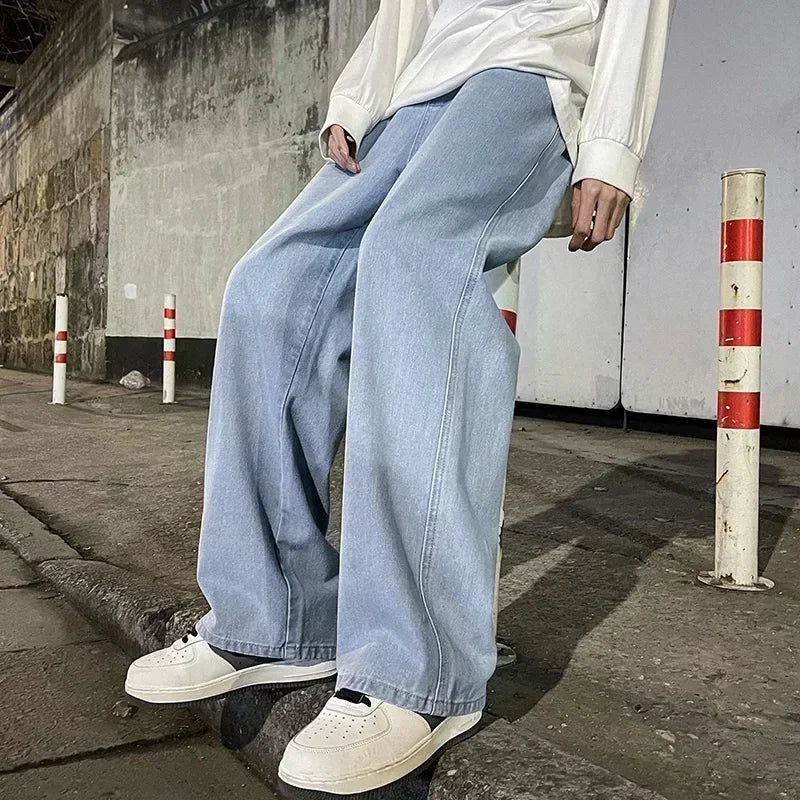 Men's Korean Style Wide Leg Baggy Jeans - Streetwear Denim