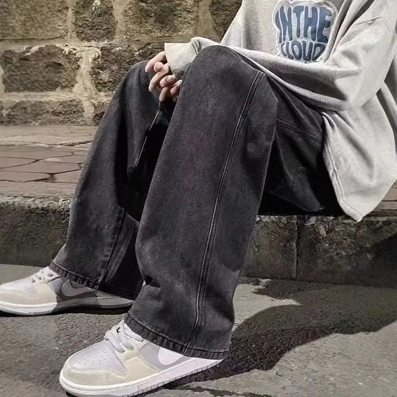 Men's Korean Style Wide Leg Baggy Jeans - Streetwear Denim