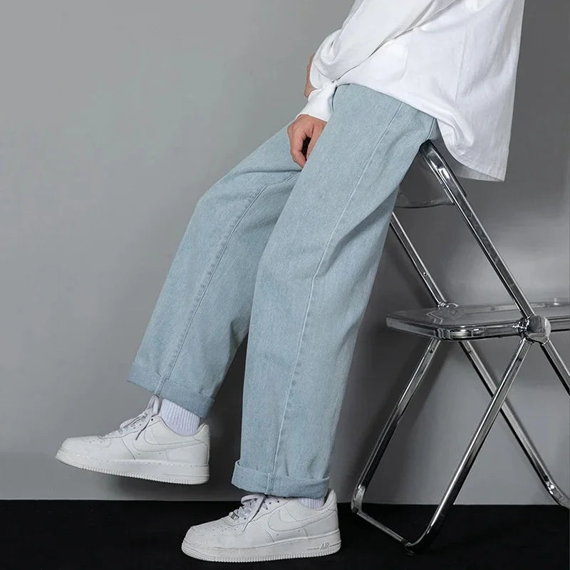 Men Simple Straight Leg Casual Jeans Male Baggy Korean Fashion Denim Pants Basic Youth Popular Daily Work Wear Denim Trousers