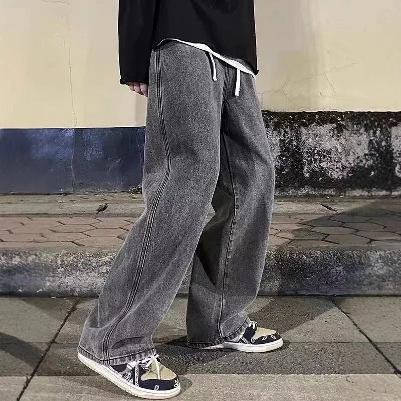 Men's Korean Style Wide Leg Baggy Jeans - Streetwear Denim