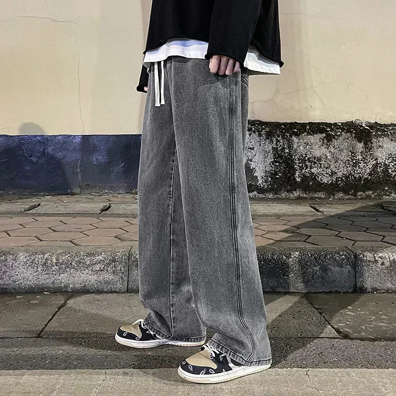 Men's Korean Style Wide Leg Baggy Jeans - Streetwear Denim