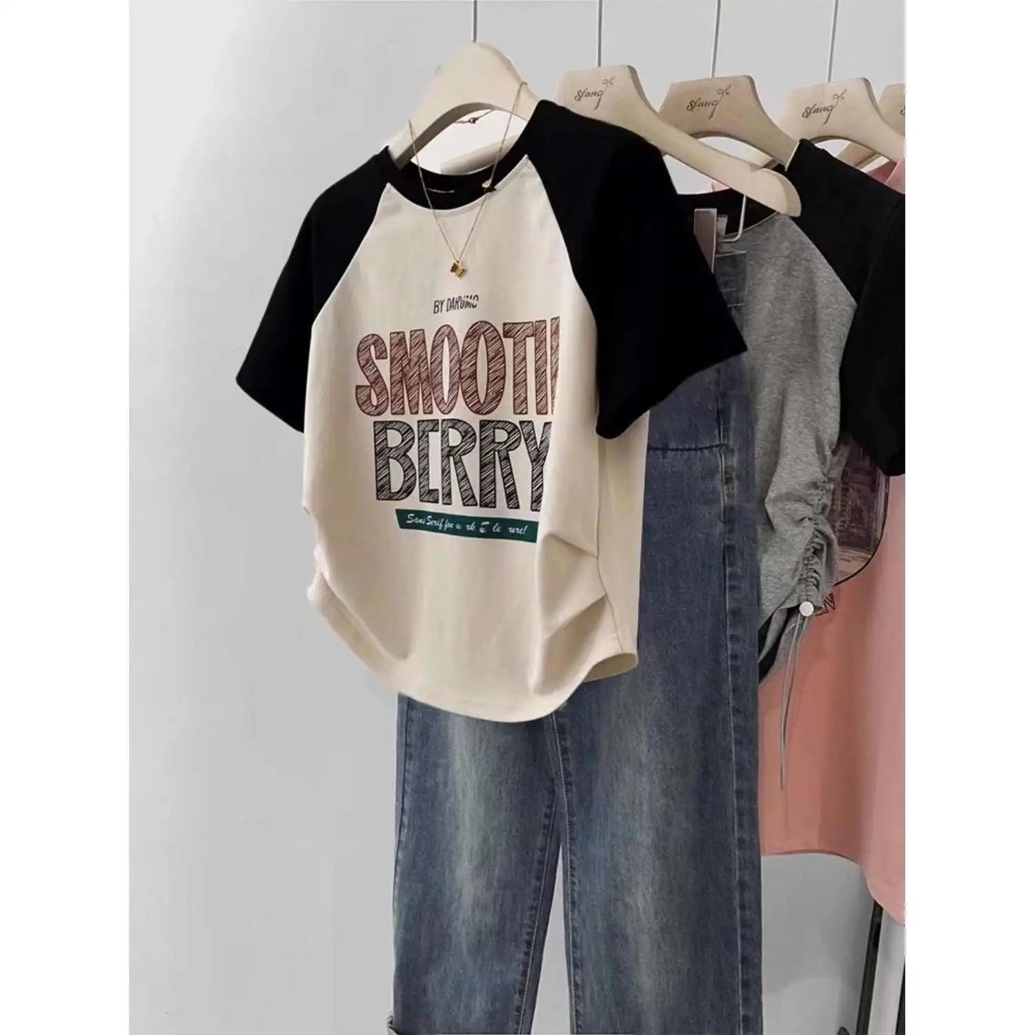 Women's Color Block Vintage T-Shirt - Retro American Streetwear Top