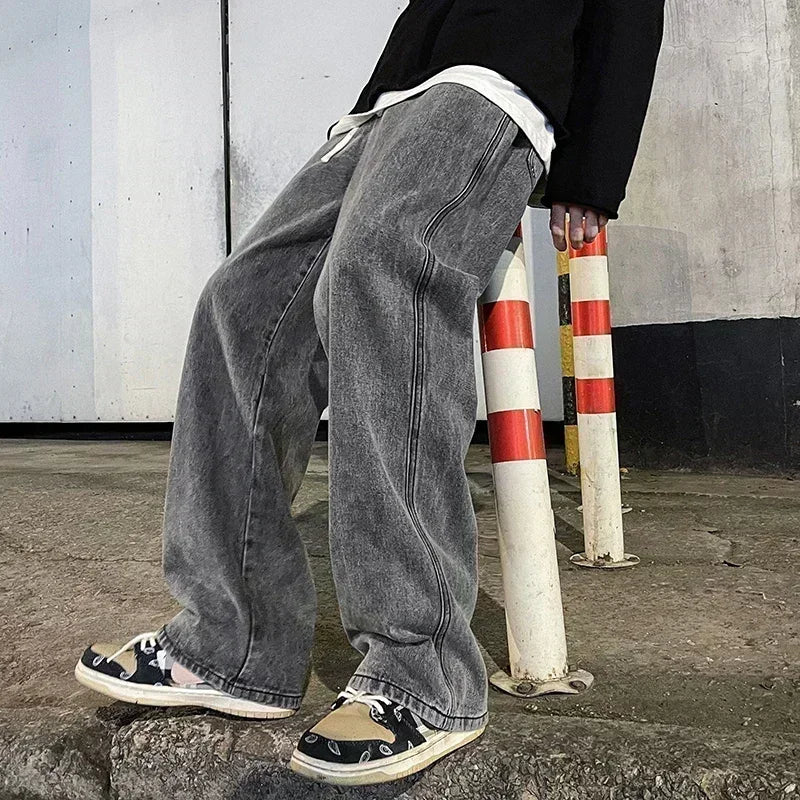 Men's Korean Style Wide Leg Baggy Jeans - Streetwear Denim