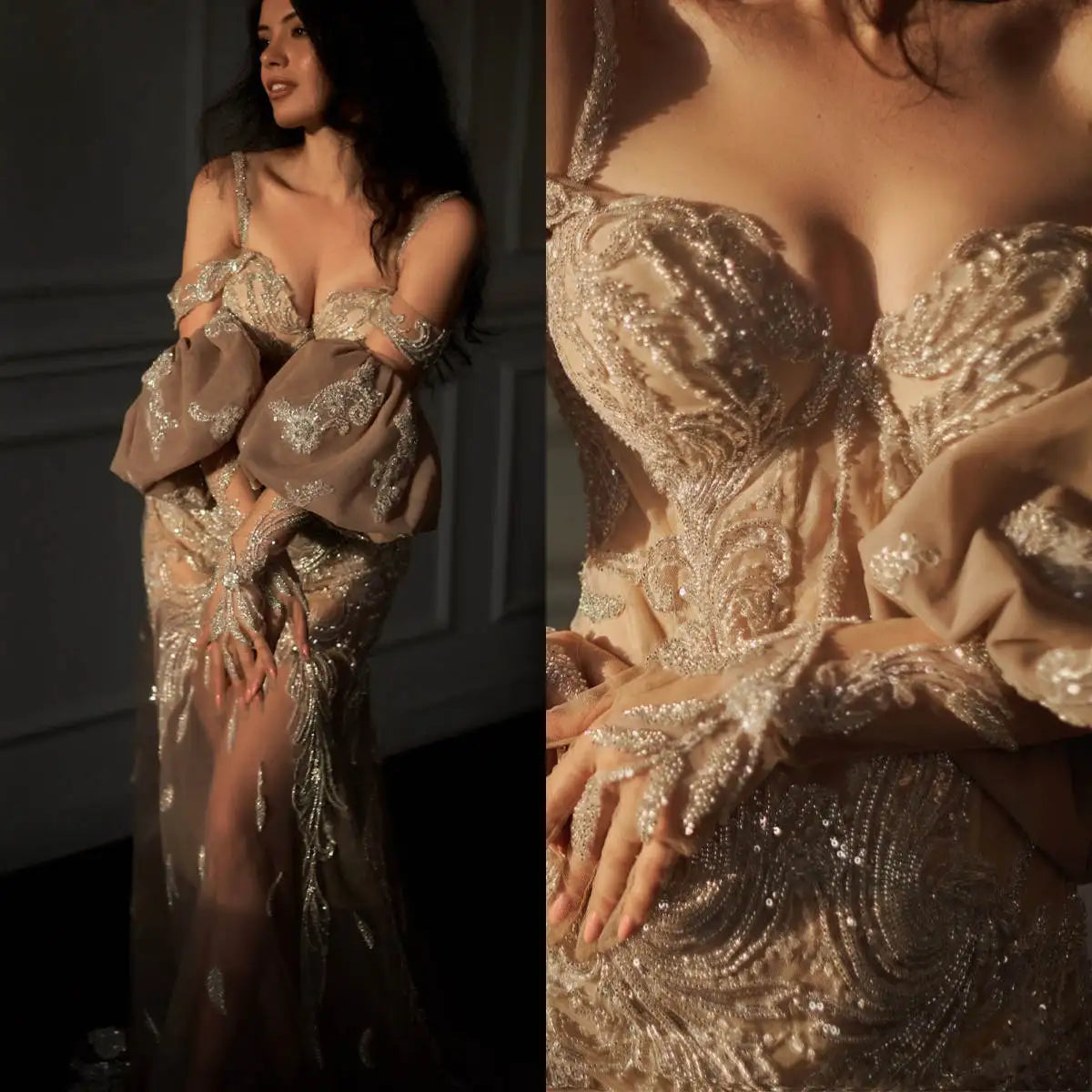 Elegant Wedding Dresses Mermaid Off The Shoulder Appliques Beads Backless Floor-Length Princess Bride Wedding Dress Custom Made