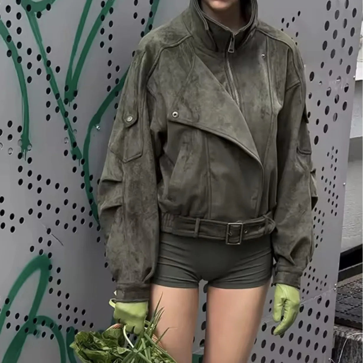 2025 New Autumn Women's Faux Suede Jacket Long Sleeve Lapel Zipper Coat Vintage Brown Outwears Lady Fashion Streetwear