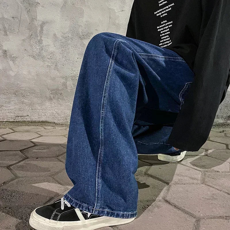 Men's Korean Style Wide Leg Baggy Jeans - Streetwear Denim