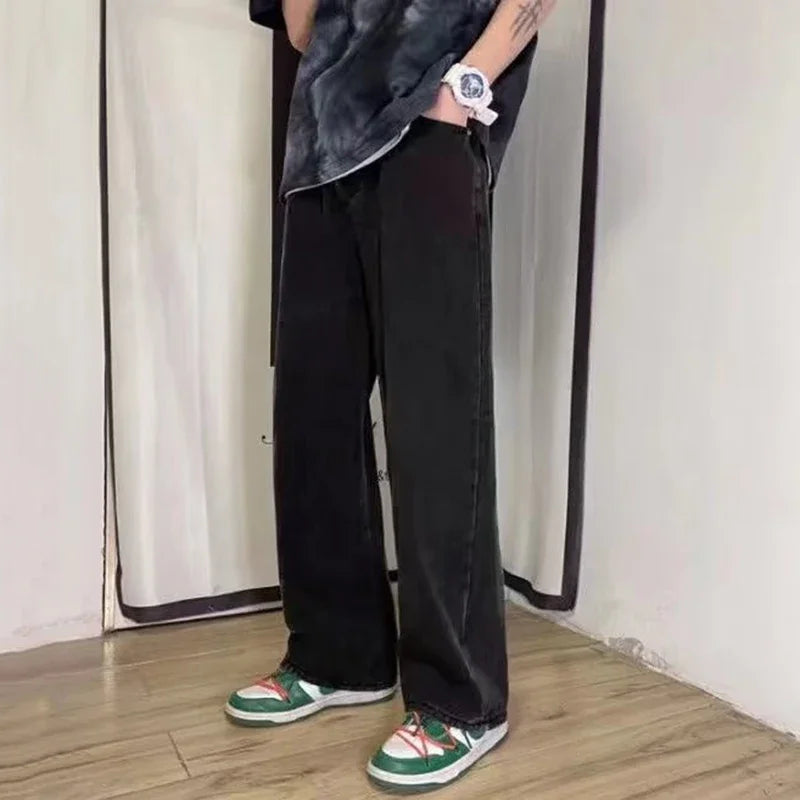 Men Simple Straight Leg Casual Jeans Male Baggy Korean Fashion Denim Pants Basic Youth Popular Daily Work Wear Denim Trousers