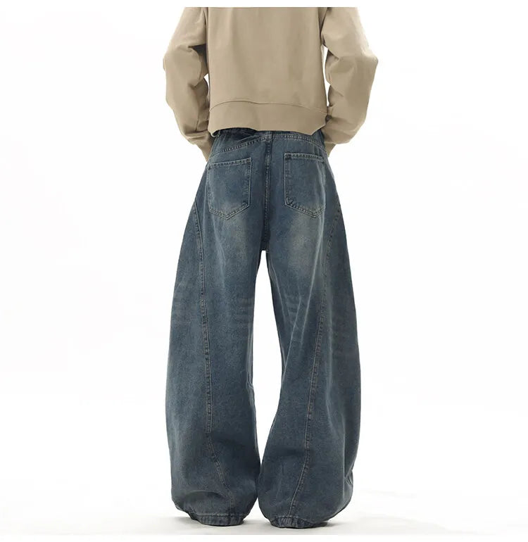 Wide Leg Jeans Men Denim Dark Blue Floor Sweeping Baggy Trousers Street Dance Hip Hop Unisex Urban Fashion Urban Streetwear