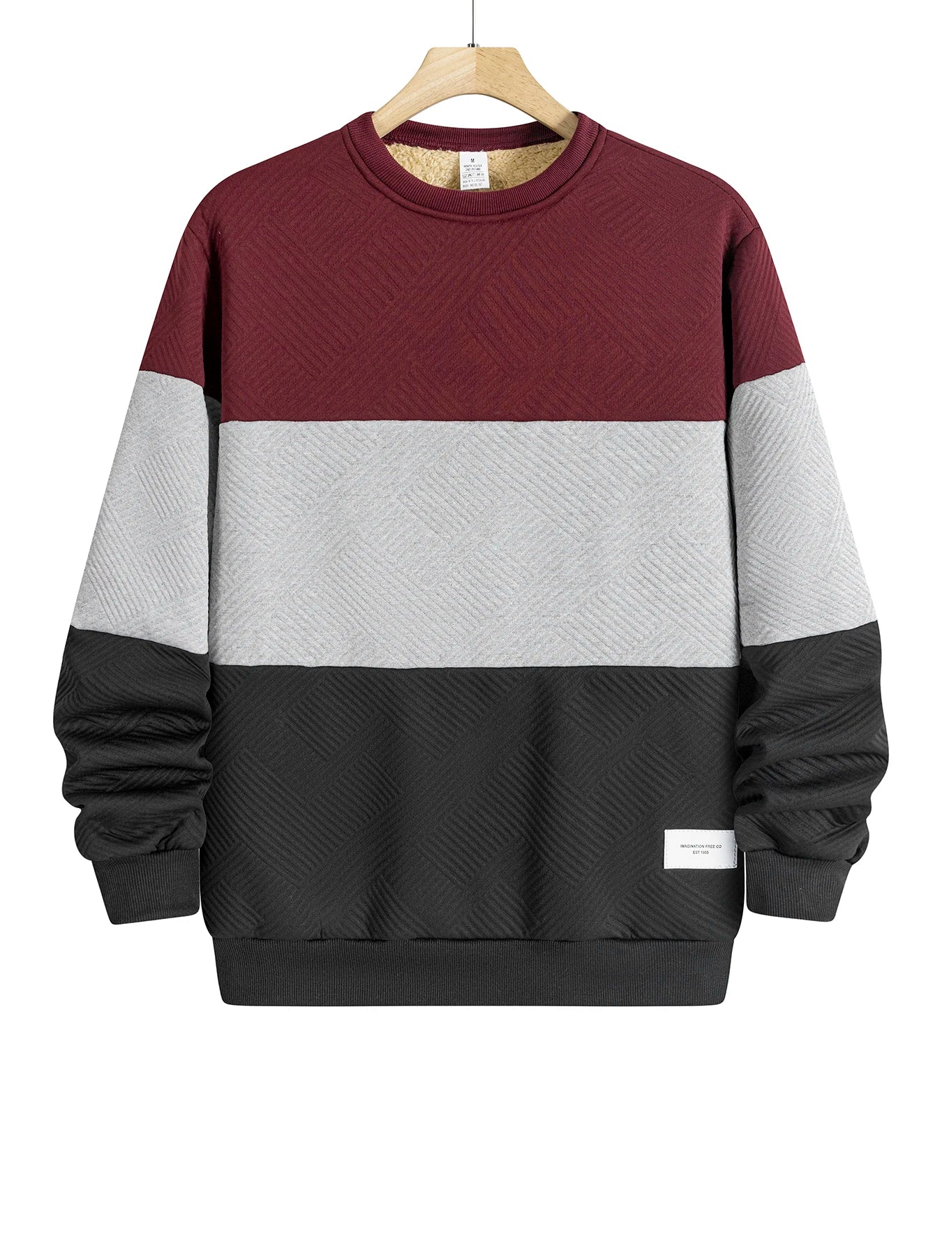 Autumn Winter Thicker Warm Sweatshirts Men's Casual Long-sleeved Pullover Color Blocking Jacquard Knitting Round Neck Sweater