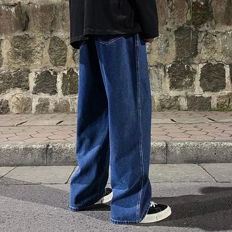 Men's Korean Style Wide Leg Baggy Jeans - Streetwear Denim