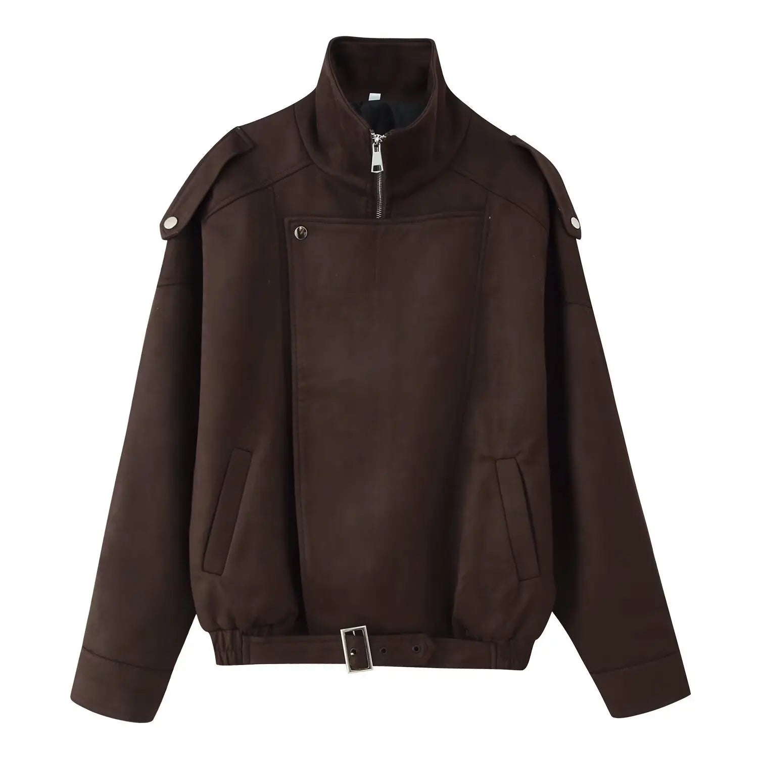 2025 New Autumn Women's Faux Suede Jacket Long Sleeve Lapel Zipper Coat Vintage Brown Outwears Lady Fashion Streetwear