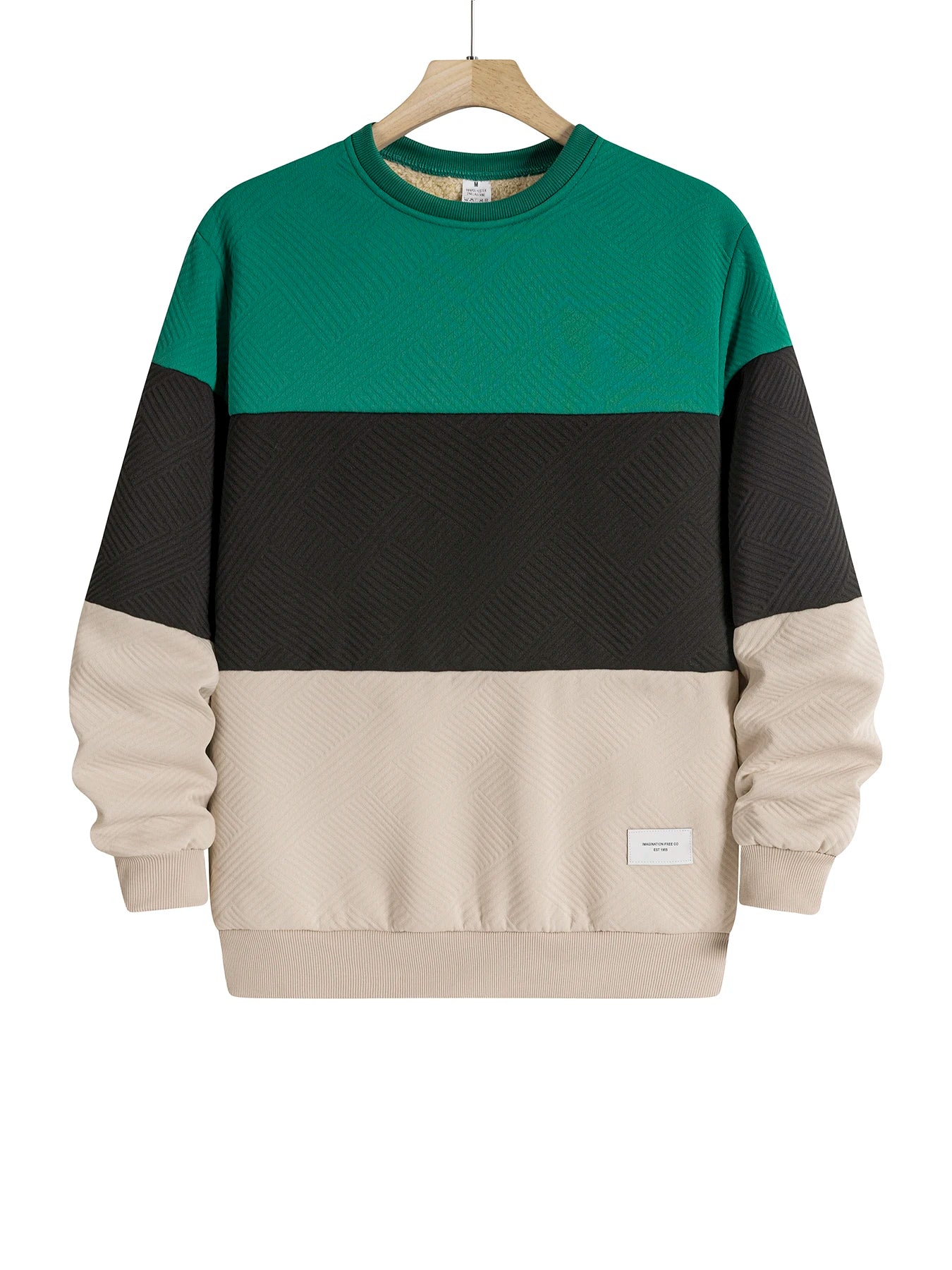 Autumn Winter Thicker Warm Sweatshirts Men's Casual Long-sleeved Pullover Color Blocking Jacquard Knitting Round Neck Sweater